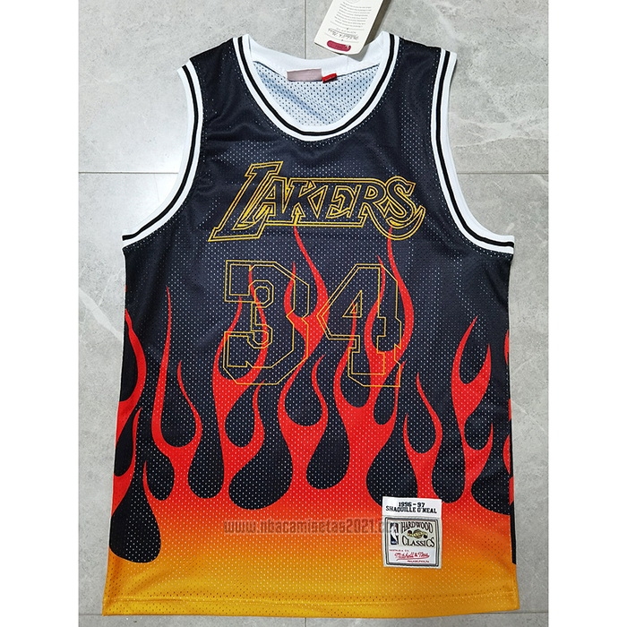 Camiseta Los Angeles Lakers Shaquille O'neal #34 Flames Negro